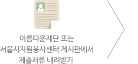 아름다운재단 또는 서울시자원봉사센터 게시판에서 제출서류 내려받기 